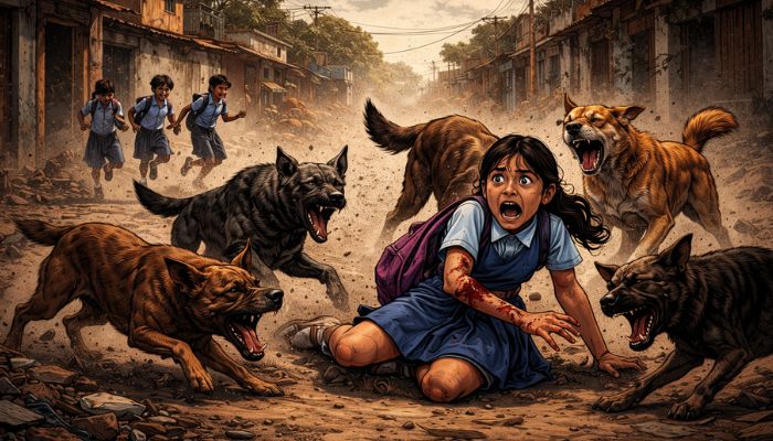 Stray dogs attack 12 year old schoolgirl in Kirari, leaving her injured after school