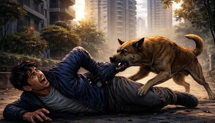 Youth escapes injury as stray dog attacks during morning walk in Greater Noida West society