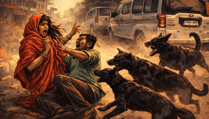 Stray dogs attack pedestrians near Pratap Nagar shopping centre as CCTV video surfaces in Jodhpur.
