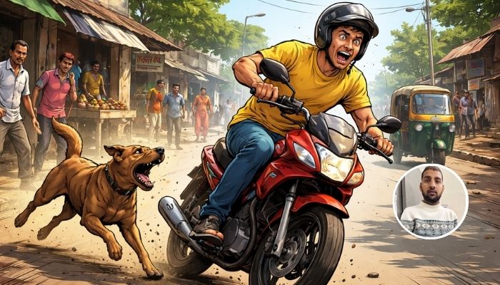 Stray dog chase Roorkee biker accident leaves rider injured on city road