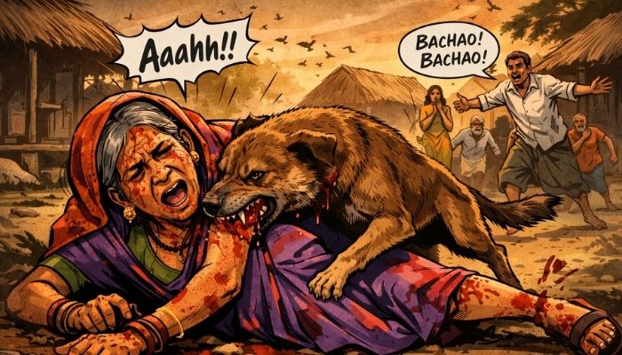 Stray dog attack scene in Muzaffarpur where elderly woman later died