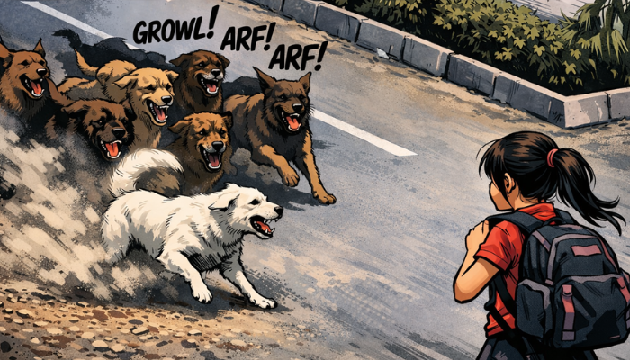 Stray dog attack in Dombivli as security guard rescues terrified schoolgoing child