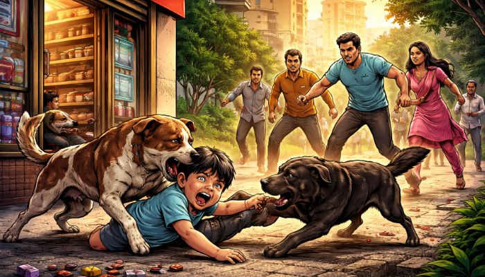 CCTV footage shows stray dogs attacking a young child inside Noida housing society
